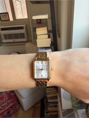 Boyfriend Mini Gold Rectangular Women's Watch - Pearl Face